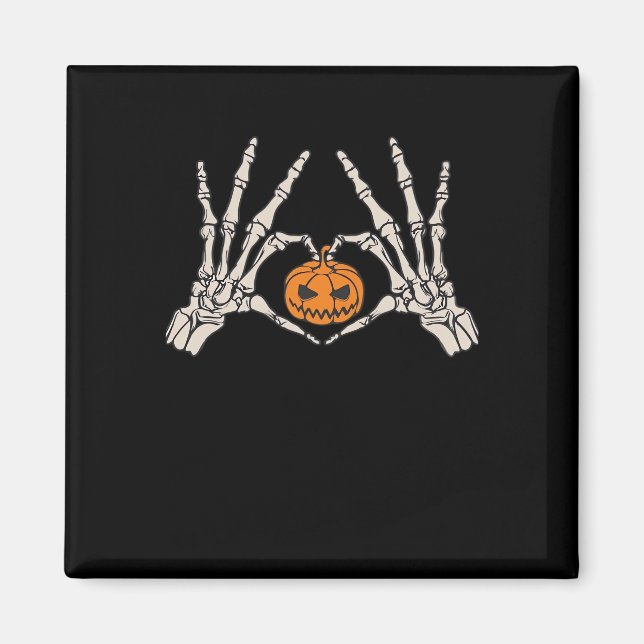 Skeleton Hand Heart And Pumpkin Funny Skull Hallow Magnet (Front)
