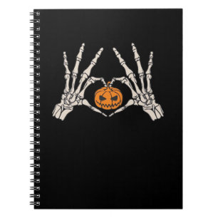 Skeleton Hand Heart And Pumpkin Funny Skull Hallow Notebook