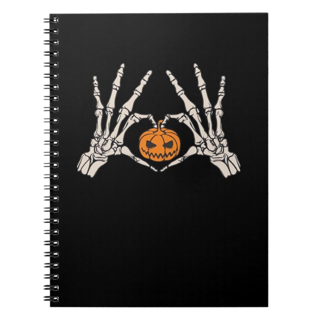 Skeleton Hand Heart And Pumpkin Funny Skull Hallow Notebook (Front)