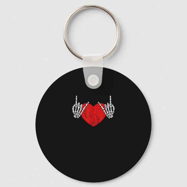 Skeleton Hand Heart And Roll, Valentines Halloween Key Ring (Front)