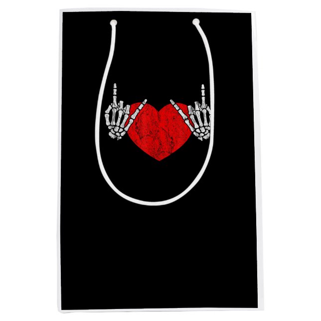 Skeleton Hand Heart And Roll, Valentines Halloween Medium Gift Bag (Front)