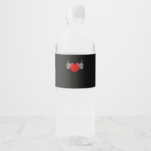 Skeleton Hand Heart And Roll, Valentines Halloween Water Bottle Label