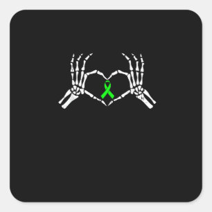 Skeleton Hand Heart Awareness Ribbon Square Sticker