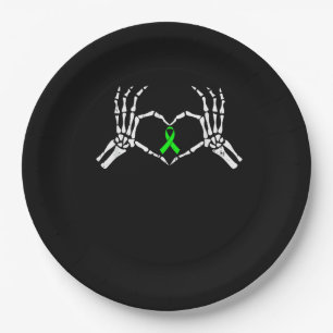 Skeleton Hand Heart Awareness Ribbon Supportive Paper Plate