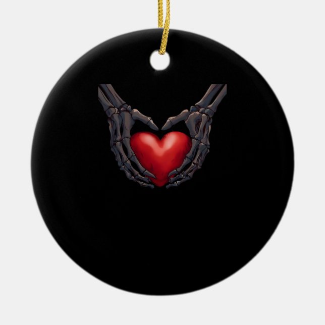 Skeleton Hand Heart Ceramic Tree Decoration (Front)