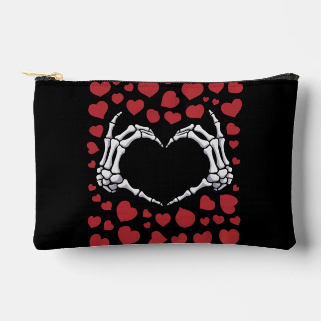 Skeleton Hand Heart Funny Bones Valentine's Day Accessory Pouch (Front)