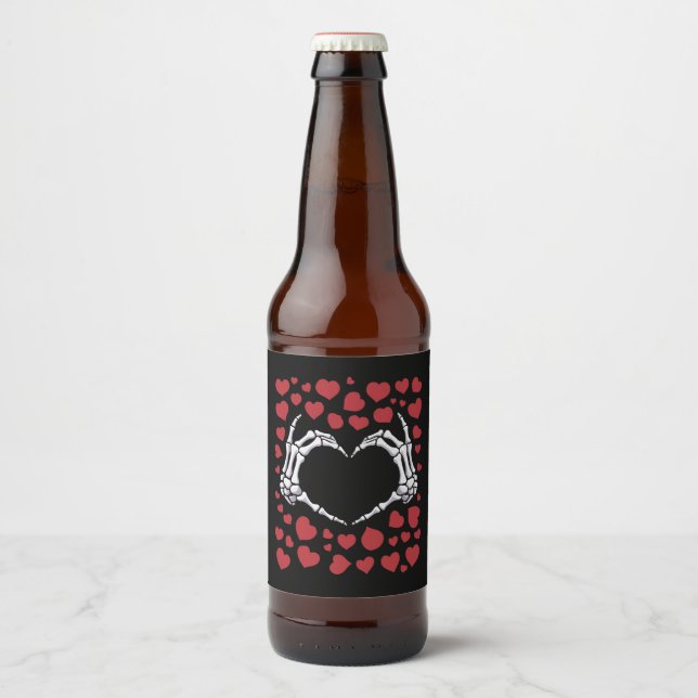 Skeleton Hand Heart Funny Bones Valentine's Day Beer Bottle Label (Front)