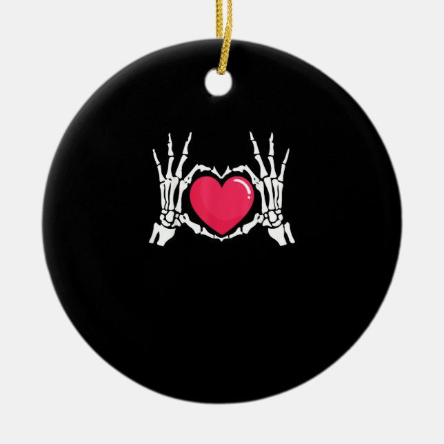Skeleton Hand Heart Halloween Ceramic Tree Decoration (Front)