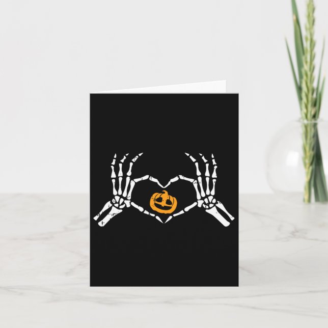 Skeleton Hand Heart Halloween Costume Bones Pumpki Card (Front)
