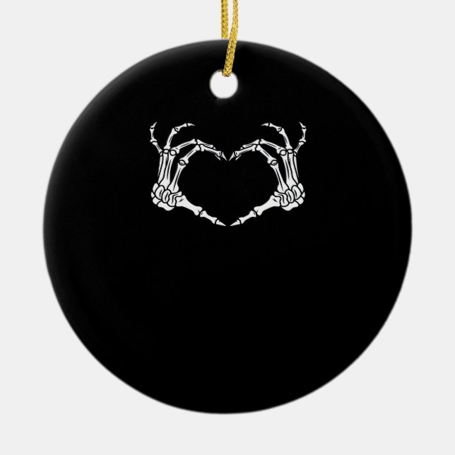 Skeleton Hand Heart Halloween Design  Ceramic Tree Decoration (Front)