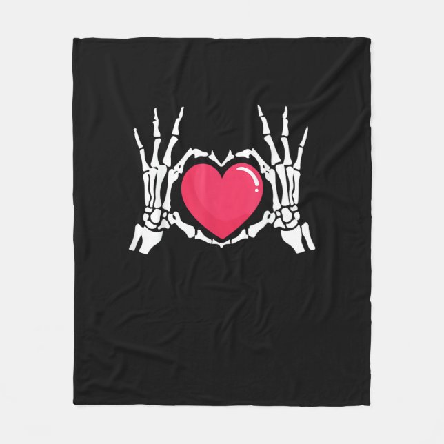 Skeleton Hand Heart Halloween Fleece Blanket (Front)