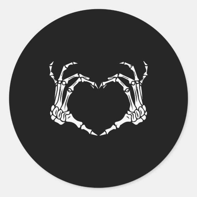 Skeleton Hand Heart Halloween Funny Bones Love  Classic Round Sticker (Front)