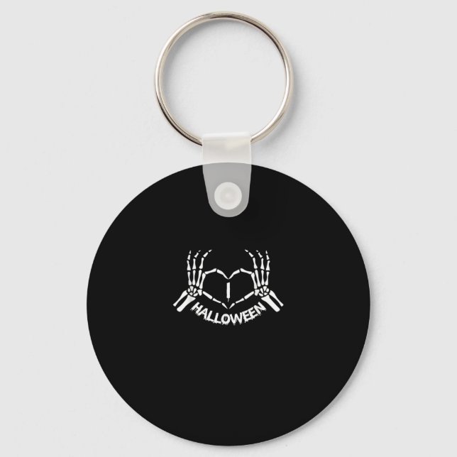 Skeleton Hand Heart Lazy Halloween Costume Funny Key Ring (Front)