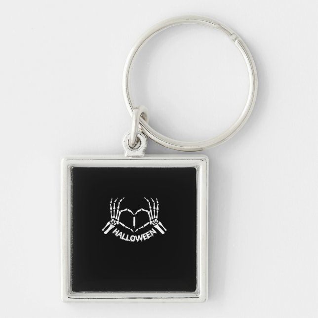 Skeleton Hand Heart Lazy Halloween Costume Funny Key Ring (Front)