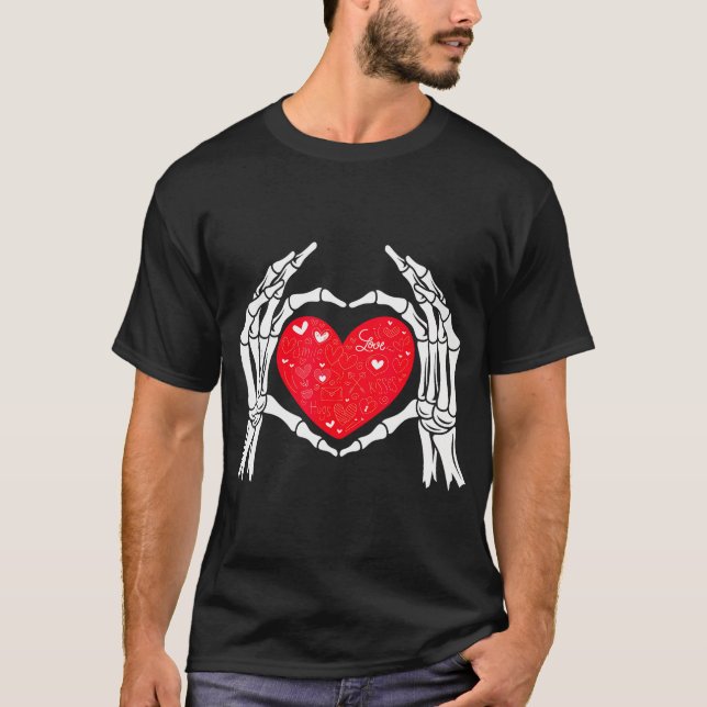Skeleton Hand Heart Love Valentines Day Men Women  T-Shirt (Front)