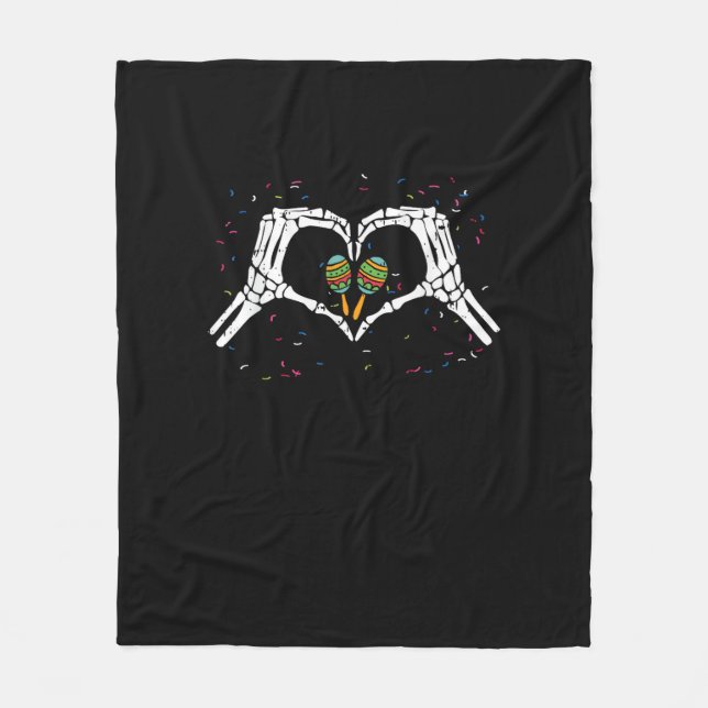Skeleton Hand Heart Maracas Cinco De Mayo Mexican  Fleece Blanket (Front)