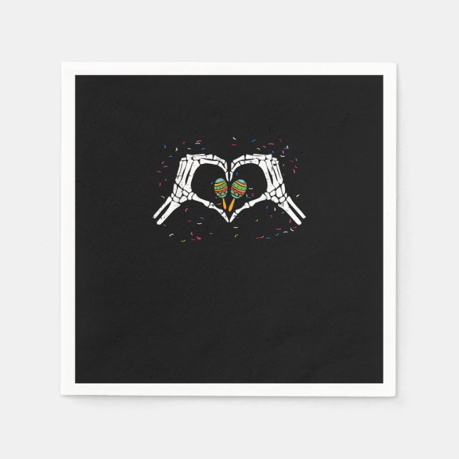 Skeleton Hand Heart Maracas Cinco De Mayo Mexican  Napkin (Front)
