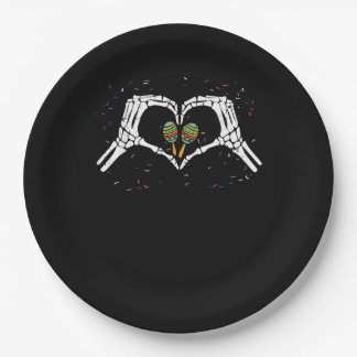 Skeleton Hand Heart Maracas Cinco De Mayo Mexican  Paper Plate