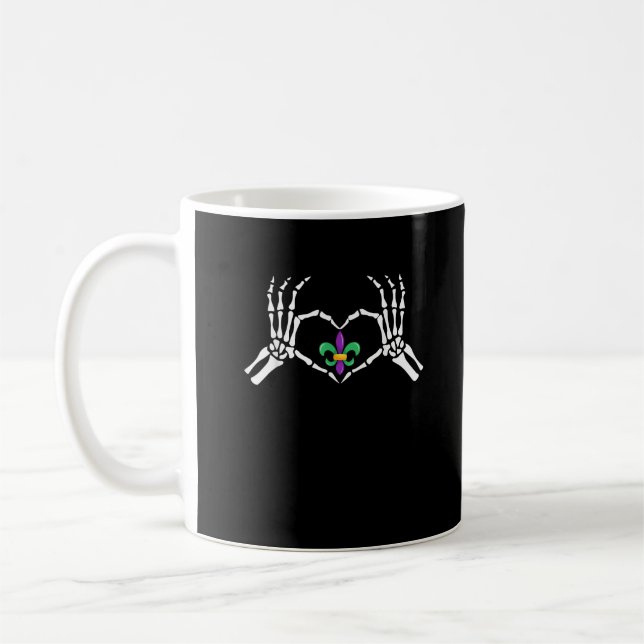 Skeleton Hand Heart Mardi Gras Coffee Mug (Left)