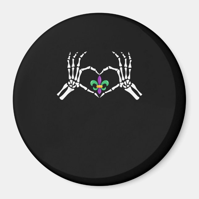 Skeleton Hand Heart Mardi Gras Magnet (Front)