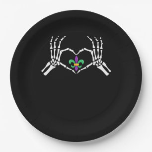 Skeleton Hand Heart Mardi Gras Paper Plate