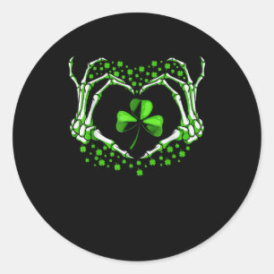 Skeleton Hand Heart Shamrock St Patricks Day Paddy Classic Round Sticker