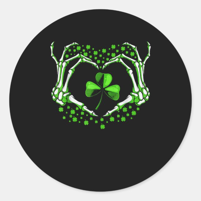 Skeleton Hand Heart Shamrock St Patricks Day Paddy Classic Round Sticker (Front)