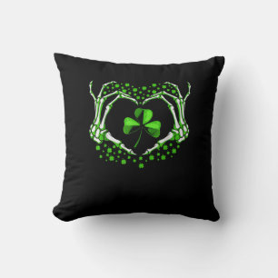 Skeleton Hand Heart Shamrock St Patricks Day Paddy Cushion