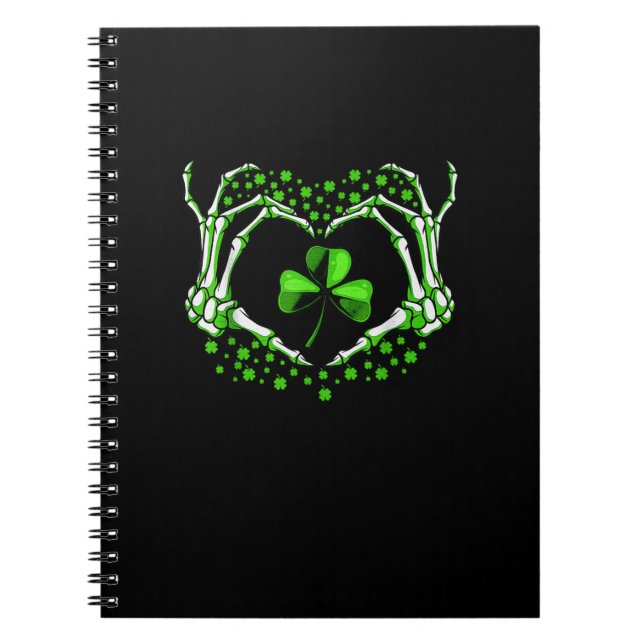 Skeleton Hand Heart Shamrock St Patricks Day Paddy Notebook (Front)