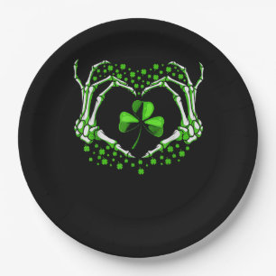 Skeleton Hand Heart Shamrock St Patricks Day Paddy Paper Plate