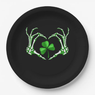 Skeleton Hand Heart Shamrock St Patricks Day Paddy Paper Plate