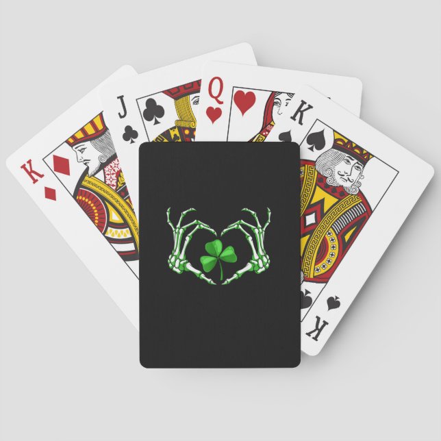 Skeleton Hand Heart Shamrock St Patricks Day Paddy Playing Cards (Back)