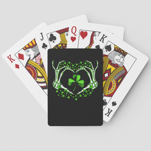 Skeleton Hand Heart Shamrock St Patricks Day Paddy Playing Cards (Back)