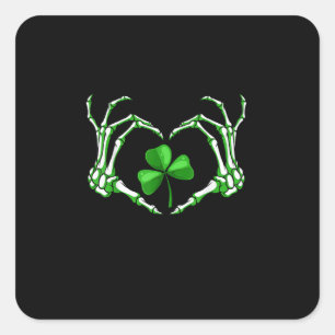 Skeleton Hand Heart Shamrock St Patricks Day Paddy Square Sticker
