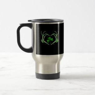 Skeleton Hand Heart Shamrock St Patricks Day Paddy Travel Mug
