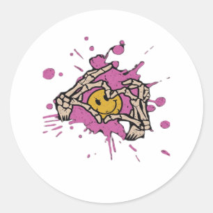 Skeleton Hand Heart Show Classic Style Round Sticker