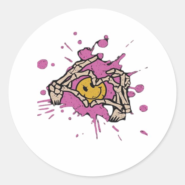 Skeleton Hand Heart Show Classic Style Round Sticker (Front)
