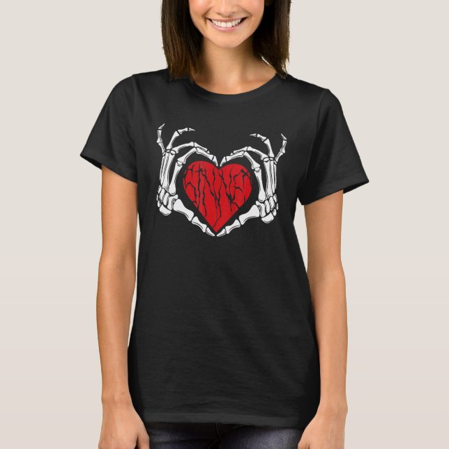 Skeleton Hand Heart Sign Bones Costume  Halloween  T-Shirt (Front)