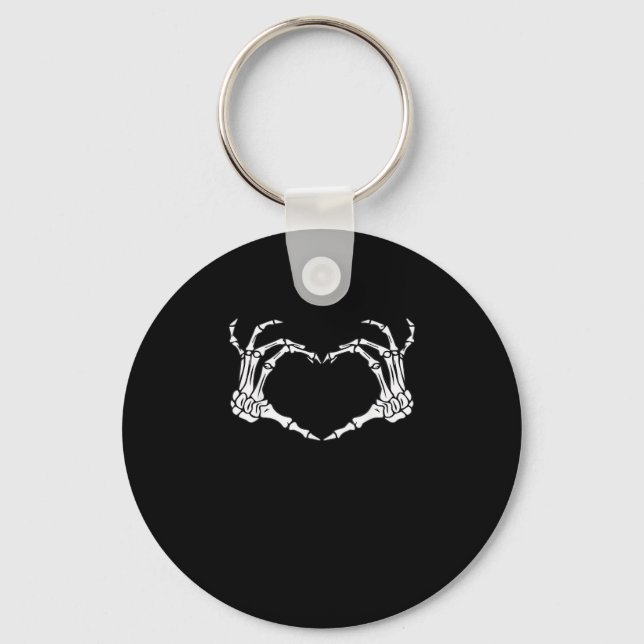 Skeleton Hand Heart Sign Costume Funny Halloween Key Ring (Front)
