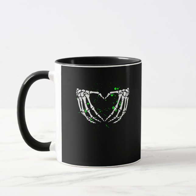 Skeleton Hand Heart Sign Costume Halloween Mug (Left)