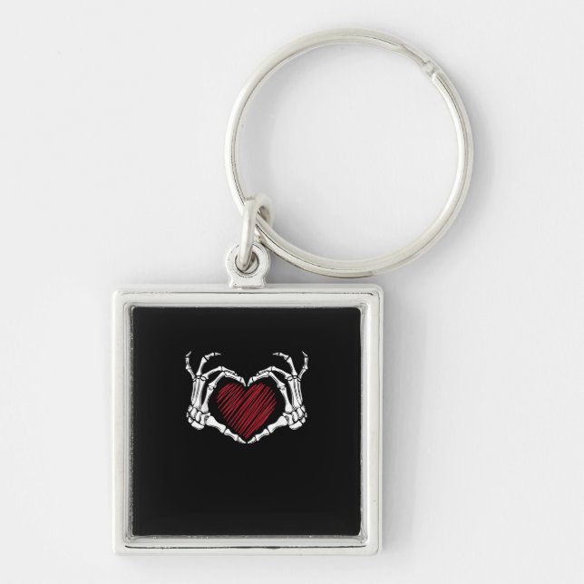 Skeleton Hand Heart Sign Costume Trending Hallowee Key Ring (Front)