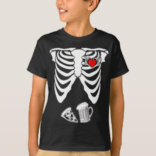 Skeleton Hand Heart Sign Halloween Beer Pizza Preg T-Shirt