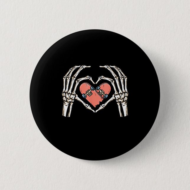Skeleton Hand Heart Skateboard Valentines Day Funn 6 Cm Round Badge (Front)