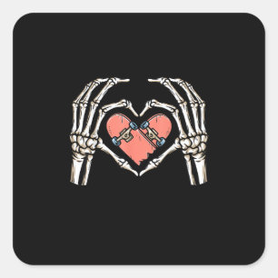 Skeleton Hand Heart Skateboard Valentines Day Funn Square Sticker