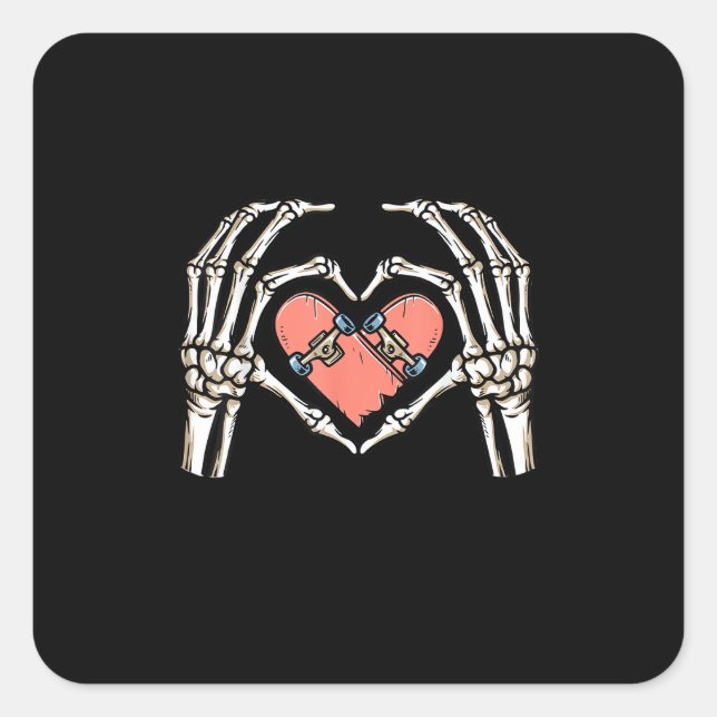 Skeleton Hand Heart Skateboard Valentines Day Funn Square Sticker (Front)