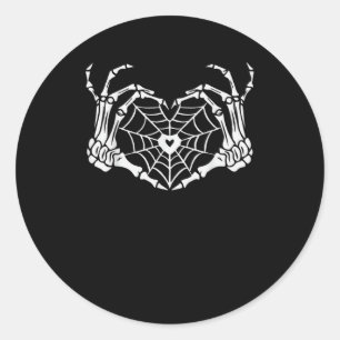 Skeleton Hand Heart Spiderweb Halloween Cobweb Par Classic Round Sticker