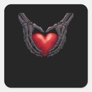 Skeleton Hand Heart Square Sticker