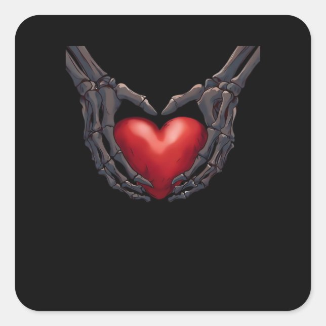 Skeleton Hand Heart Square Sticker (Front)