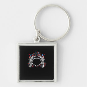 Skeleton Hand Heart USA Patriotic American Bold Key Ring