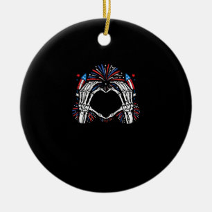 Skeleton Hand Heart USA Patriotic American Ceramic Tree Decoration